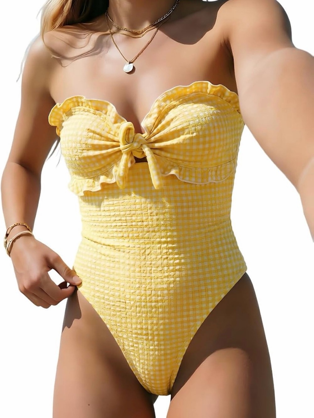 Yellow Gingham Ruffle One-Piece Swimsuit - Swim